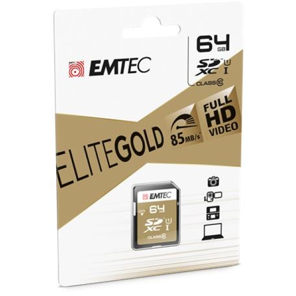 Memóriakártya SDXC 64GB UHS-I/U1 85/20 MB/s EMTEC Elite Gold