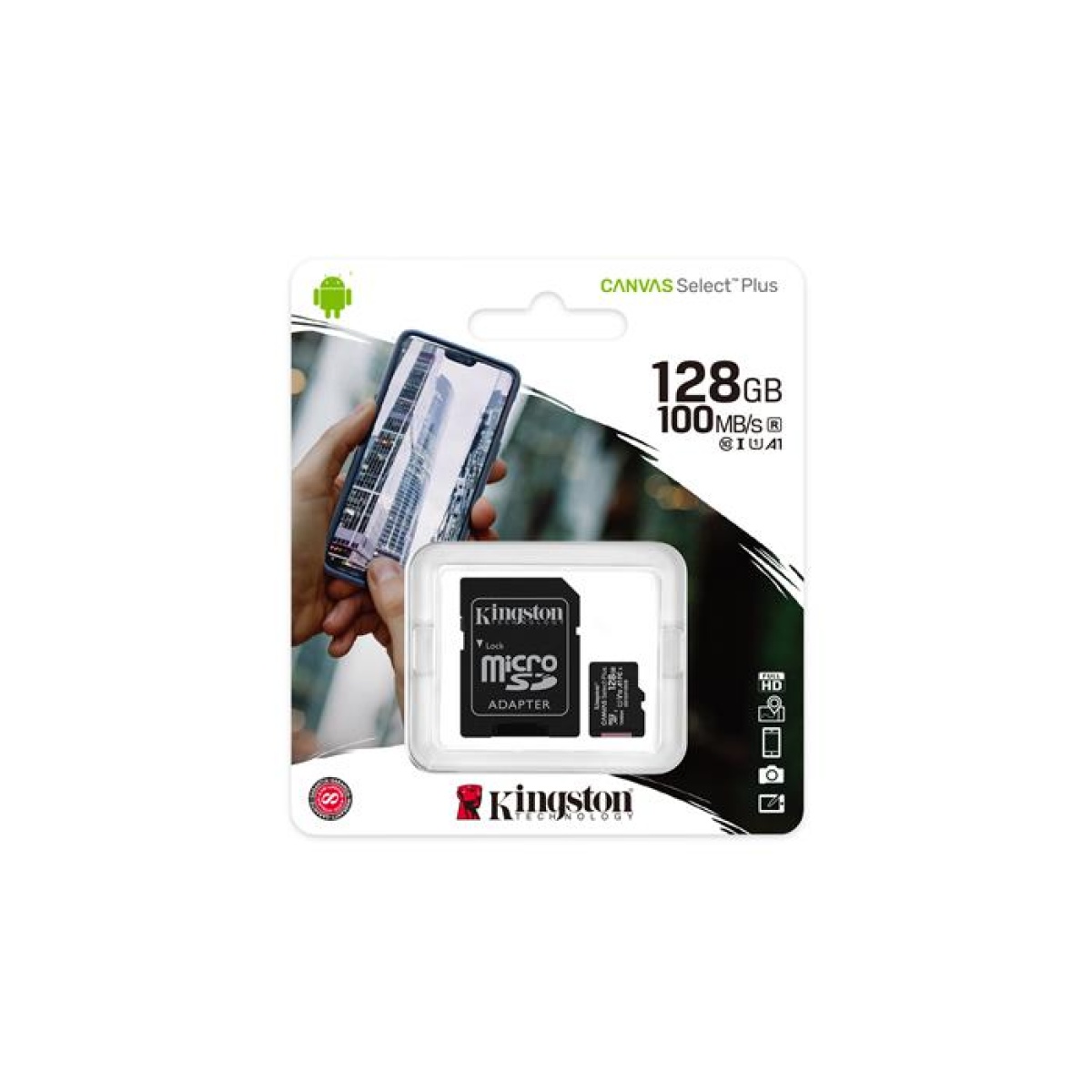 Memóriakártya microSDXC 128GB CL10/UHS-I/U1/V10/A1 adapter KINGSTON Canvas Select Plus