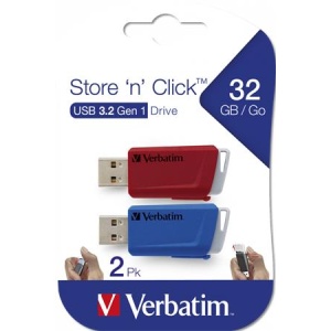 Pendrive 2 x 32GB USB 3.2 80/25MB/sec VERBATIM Store n Click piros kék