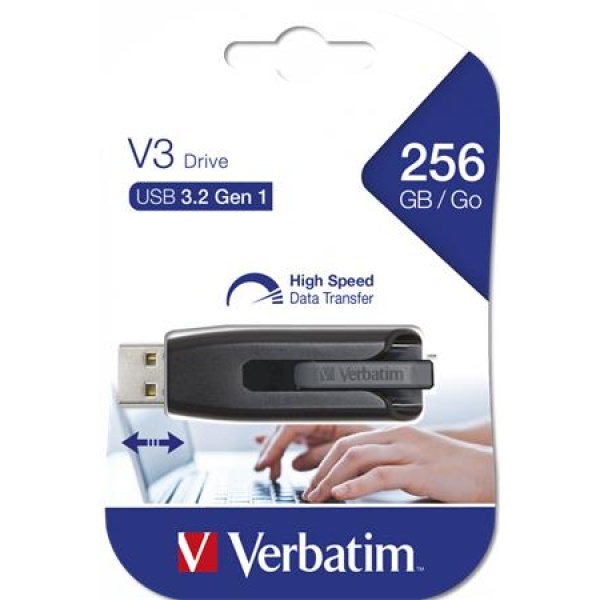 Pendrive 256GB USB 3.2 80/25 MB/s VERBATIM V3 fekete-szürke