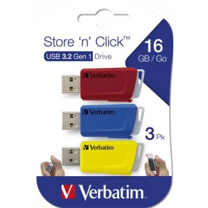 Pendrive 3 x 16GB USB 3.2 80/25MB/sec VERBATIM Store n Click piros kék sárga