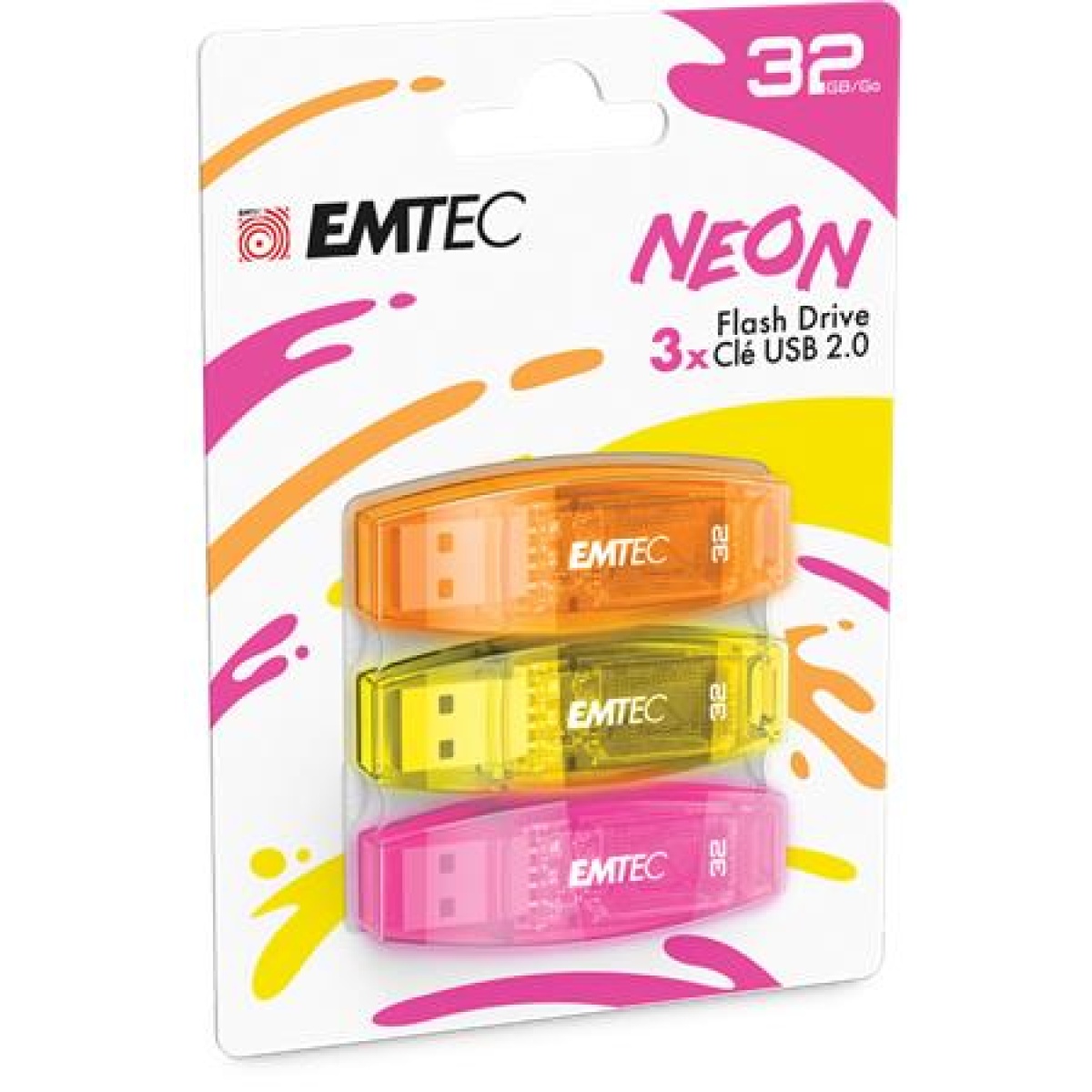 Pendrive 32GB 3 db USB 2.0 EMTEC C410 Neon narancs citromsárga rózsaszín