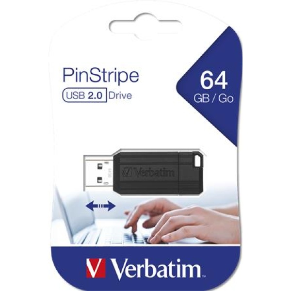 Pendrive 64GB USB 2.0 10/4MB/sec VERBATIM PinStripe fekete
