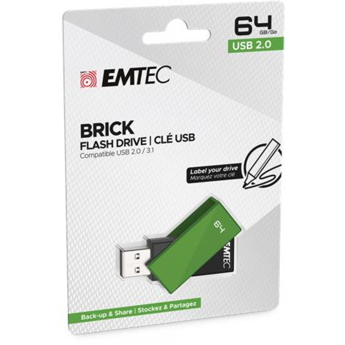 Pendrive 64GB USB 2.0 EMTEC C350 Brick zöld