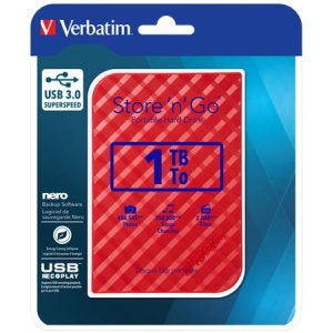 25 HDD (merevlemez) 1TB USB 3.0 VERBATIM Store n Go piros