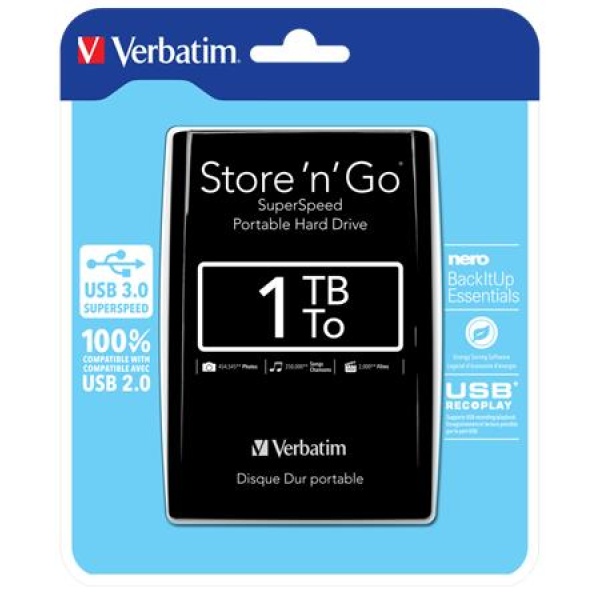 Verbatim 1TB Külső HDD USB 3.0 Fekete