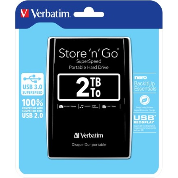 25 HDD (merevlemez) 2TB USB 3.0 VERBATIM fekete