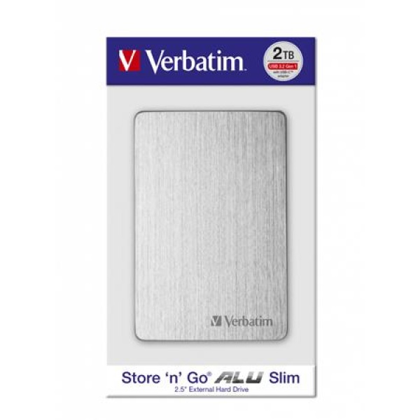 25 HDD (merevlemez) 2TB USB 3.2 alumínium borítás VERBATIM Store n Go ezüst