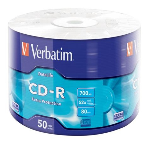CD-R lemez 700MB 52x 50 db zsugor csomagolás VERBATIM DataLife