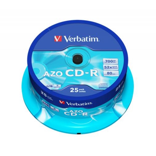 CD-R lemez Crystal bevonat AZO 700MB 52x 25 db hengeren VERBATIM DataLife Plus