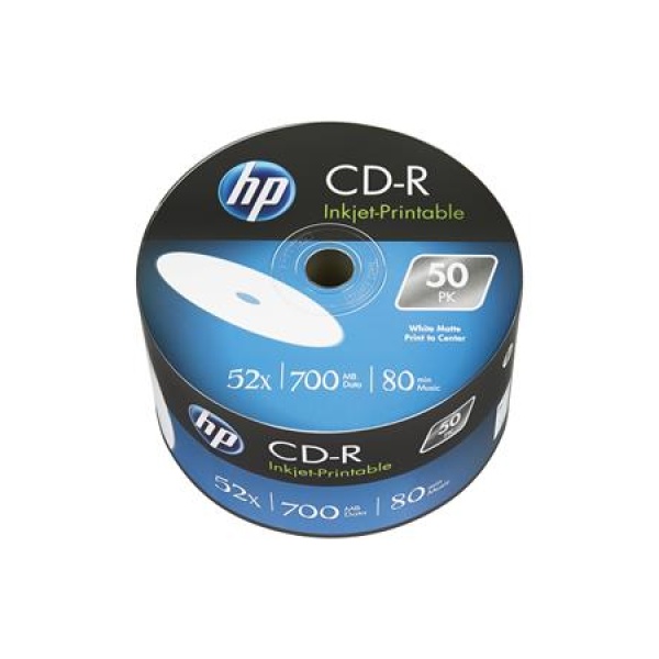 CD-R lemez nyomtatható 700MB 52x 50 db zsugor csomagolás HP CD-R lemez nyomtatható 700MB 52x 50 db zsugor csomagolás HP