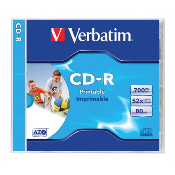 CD-R lemez nyomtatható matt ID AZO 700MB 52x 1 db normál tok VERBATIM