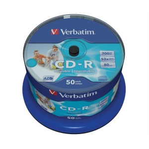 CD-R lemez nyomtatható matt no-ID AZO 700MB 52x 50 db hengeren VERBATIM