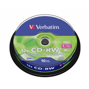 CD-RW lemez újraírható SERL 700MB 8-10x 10 db hengeren VERBATIM
