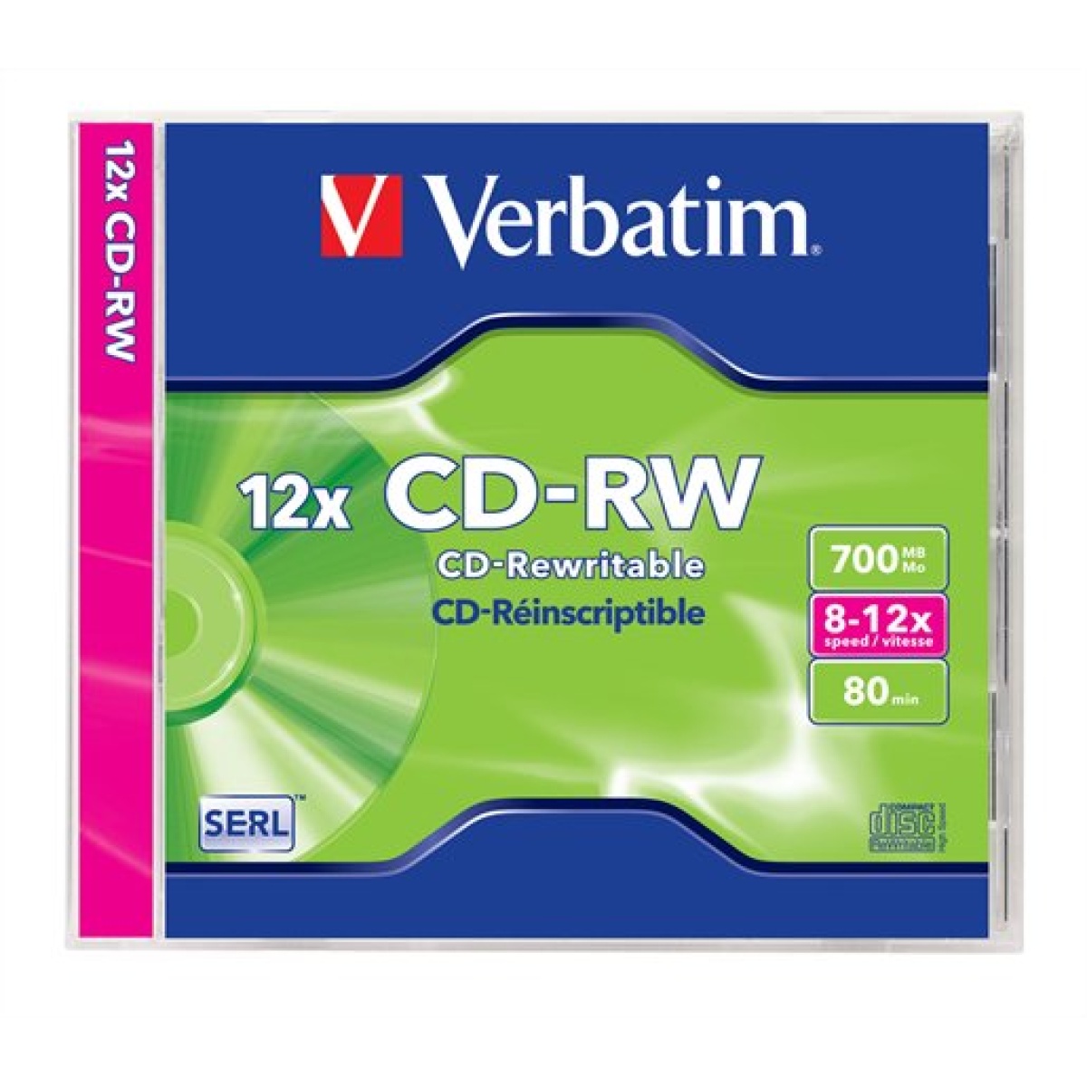 CD-RW lemez újraírható SERL 700MB 8-12x 1 db normál tok VERBATIM