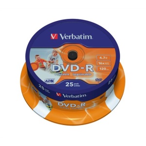 DVD-R lemez nyomtatható matt ID 47GB 16x 25 db hengeren VERBATIM