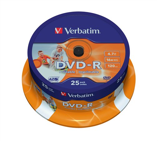 Verbatim DVD-R Nyomtatható Matt 4.7GB 16x 25 db Verbatim DVD-R Nyomtatható Matt 4.7GB 16x 25 db