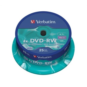 DVD-RW lemez újraírható 47GB 4x 25 db hengeren VERBATIM