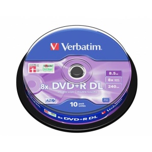 DVD+R lemez kétrétegű 85GB 8x 10 db hengeren VERBATIM Double Layer