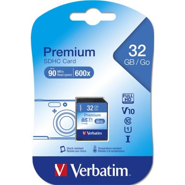 Memóriakártya SDHC 32GB CL10/U1 90/10 MB/s VERBATIM Premium