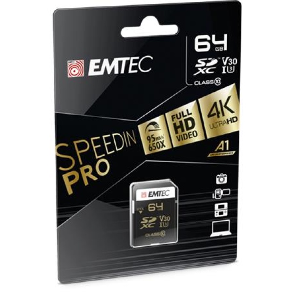 Memóriakártya SDXC 64GB UHS-I/U3/V30 95/85 MB/s EMTEC SpeedIN Memóriakártya SDXC 64GB UHS-I/U3/V30 95/85 MB/s EMTEC SpeedIN