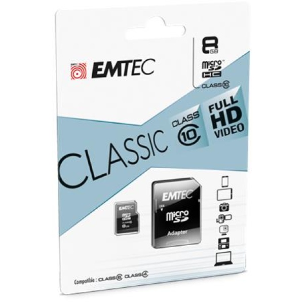 Memóriakártya microSD 8GB 20/12 MB/s EMTEC Classic