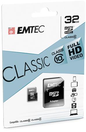Memóriakártya microSDHC 32GB CL10 20/12 MB/s adapter EMTEC Classic Memóriakártya microSDHC 32GB CL10 20/12 MB/s adapter EMTEC Classic