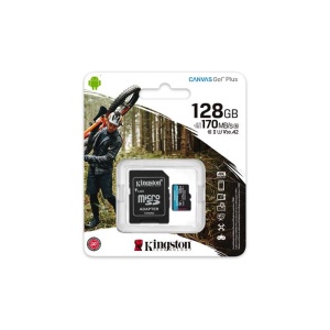 Memóriakártya microSDXC 128GB C10/UHS-I/U3/V30/A2 adapter KINGSTON Canvas Go! Plus