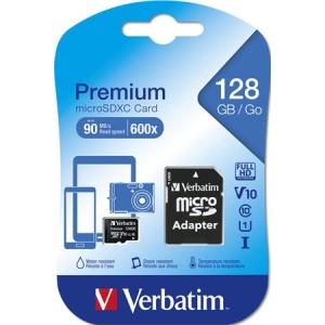 Memóriakártya microSDXC 128GB CL10/U1 90/10 MB/s adapter VERBATIM  Premium