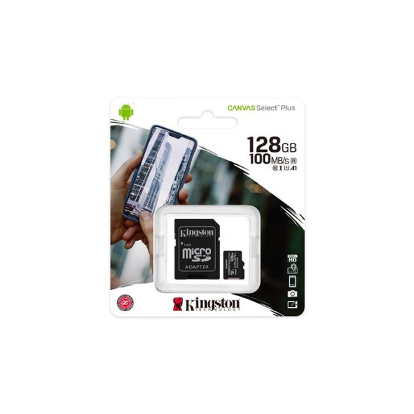 Memóriakártya microSDXC 128GB CL10/UHS-I/U1/V10/A1 adapter KINGSTON Canvas Select Plus