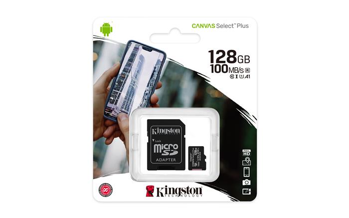 Memóriakártya microSDXC 128GB CL10/UHS-I/U1/V10/A1 adapter KINGSTON Canvas Select Plus Memóriakártya microSDXC 128GB CL10/UHS-I/U1/V10/A1 adapter KINGSTON Canvas Select Plus