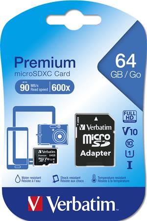 Verbatim Premium microSDXC 64GB U1 memóriakártya adapterrel Verbatim Premium microSDXC 64GB U1 memóriakártya adapterrel