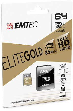 EMTEC Elite Gold 64GB microSDXC U1 memóriakártya adapterrel EMTEC Elite Gold 64GB microSDXC U1 memóriakártya adapterrel