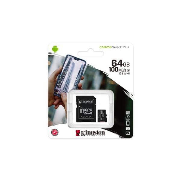 Memóriakártya microSDXC64GB CL10/UHS-I/U1/V10/A1 adapter KINGSTON Canvas Select Plus