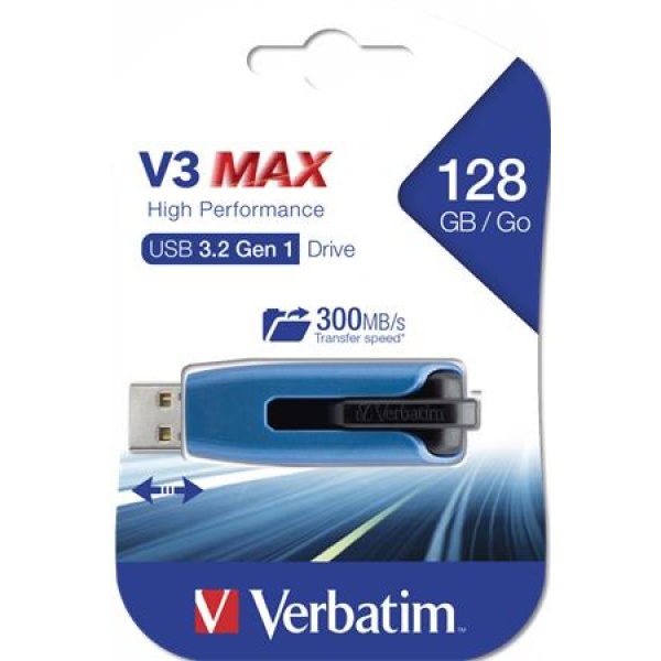 Pendrive 128GB USB 3.2 175/80 MB/s VERBATIM V3 MAX kék-fekete