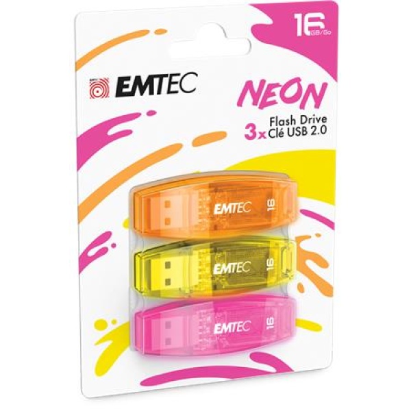 Pendrive 16GB 3 db USB 2.0 EMTEC C410 Neon narancs citromsárga rózsaszín Pendrive 16GB 3 db USB 2.0 EMTEC C410 Neon narancs citromsárga rózsaszín
