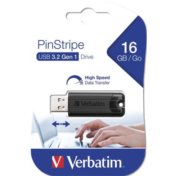 Verbatim Pinstripe 16GB USB 3.2 Pendrive Fekete Verbatim Pinstripe 16GB USB 3.2 Pendrive Fekete