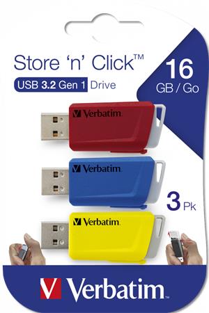 VERBATIM Store n Click Pendrive 3x16GB USB 3.2 VERBATIM Store n Click Pendrive 3x16GB USB 3.2