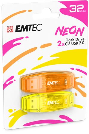 Pendrive 32GB 2 db USB 2.0 EMTEC C410 Neon narancs és citromsárga Pendrive 32GB 2 db USB 2.0 EMTEC C410 Neon narancs és citromsárga