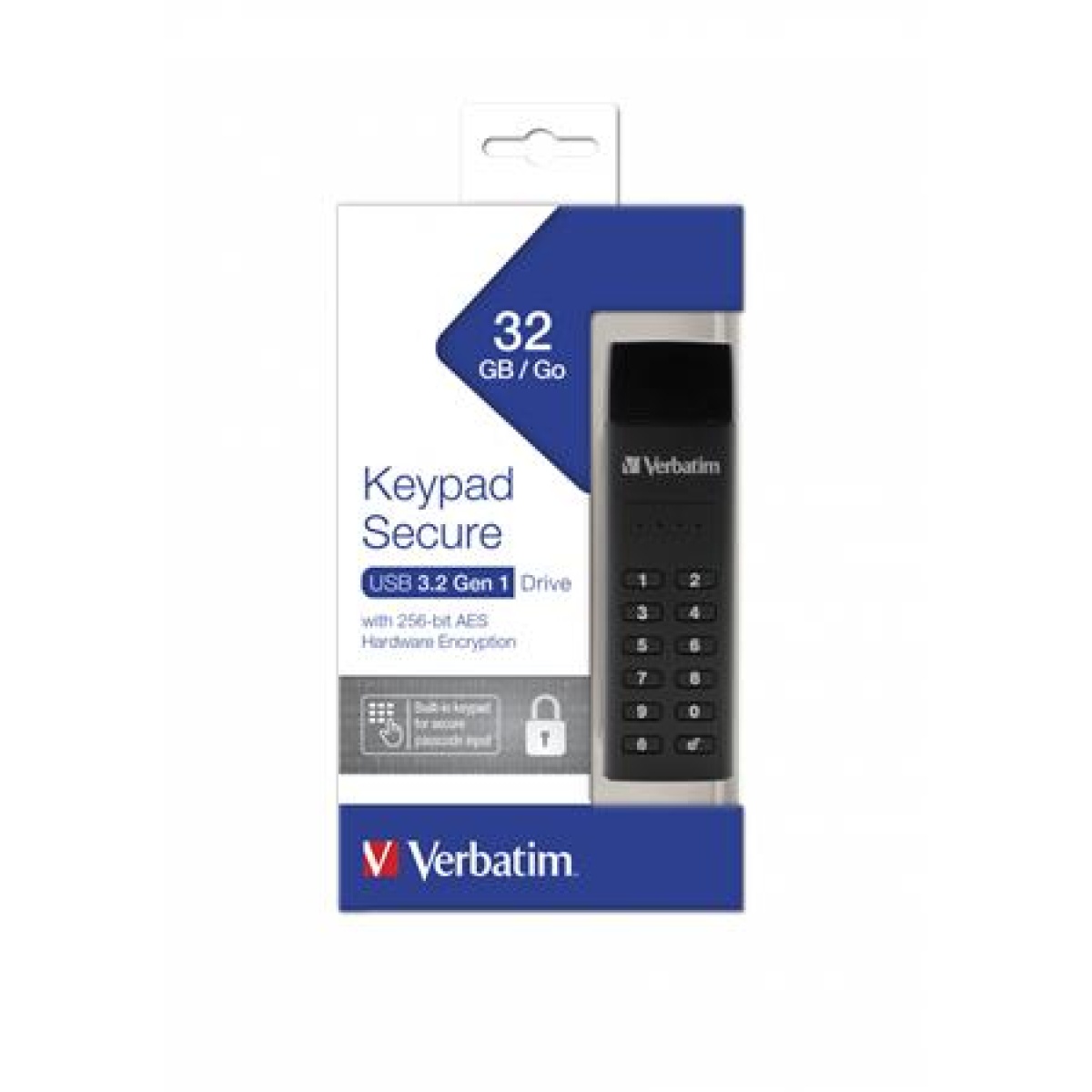 Pendrive 32GB USB 3.2 titkosítás 160/130Mb/s VERBATIM Keypad Secure