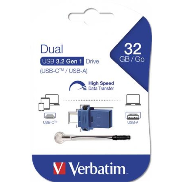 Pendrive 32GB USB 3.2+USB-C adapter VERBATIM Dual