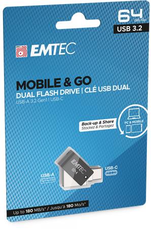 Pendrive 64GB USB 3.2 USB-A bemenet/USB-C kimenet EMTEC T260C Dual Pendrive 64GB USB 3.2 USB-A bemenet/USB-C kimenet EMTEC T260C Dual