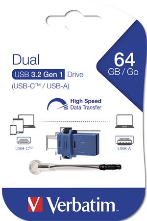 VERBATIM Dual USB Pendrive 64GB USB-C 3.2 – Gyors adattárolás VERBATIM Dual USB Pendrive 64GB USB-C 3.2 – Gyors adattárolás