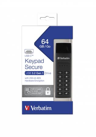 Pendrive 64GB USB-C (USB 3.2) titkosítás 160/130Mb/s VERBATIM Keypad Secure Pendrive 64GB USB-C (USB 3.2) titkosítás 160/130Mb/s VERBATIM Keypad Secure