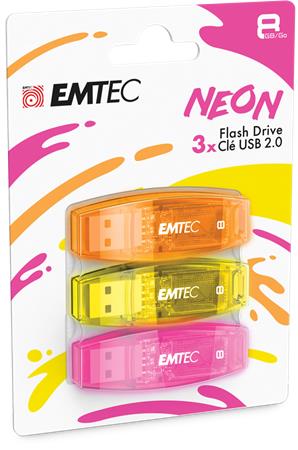 EMTEC C410 Neon Pendrive 8GB 3 db USB 2.0 szett EMTEC C410 Neon Pendrive 8GB 3 db USB 2.0 szett