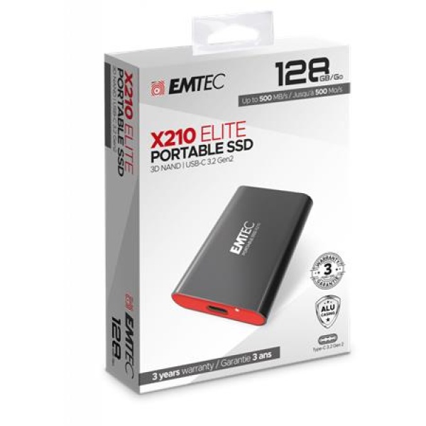SSD (külső memória) 128GB USB 3.2 500/500 MB/s EMTEC X210