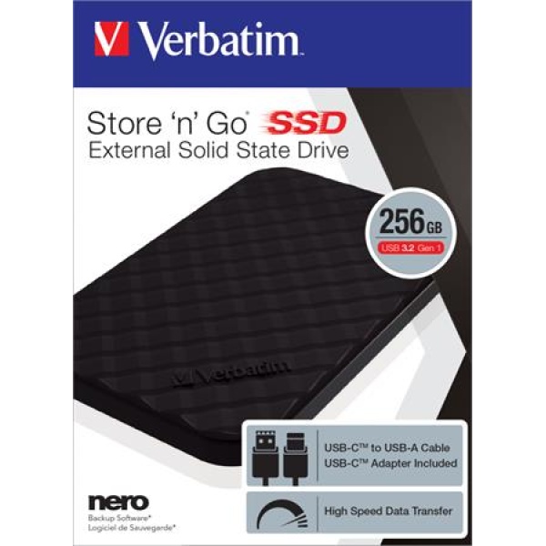 SSD (külső memória) 256GB USB 3.2 VERBATIM Store n Go fekete