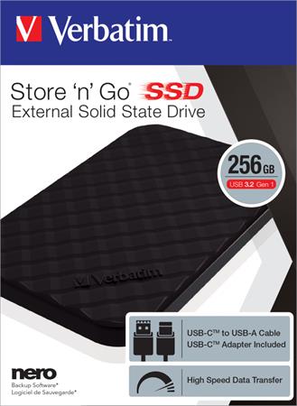 SSD (külső memória) 256GB USB 3.2 VERBATIM Store n Go fekete SSD (külső memória) 256GB USB 3.2 VERBATIM Store n Go fekete