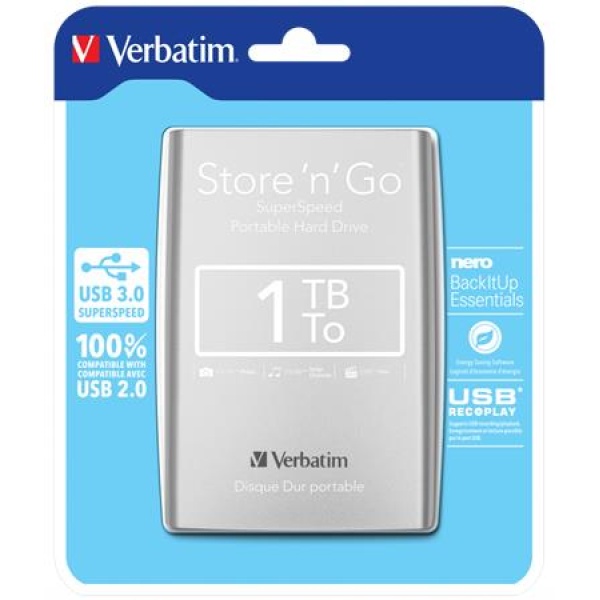 25 HDD (merevlemez) 1TB USB 3.0 VERBATIM ezüst