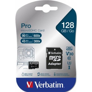 Memóriakártya microSDXC 128GB CL10/U3 90/45 MB/s adapter VERBATIM  PRO